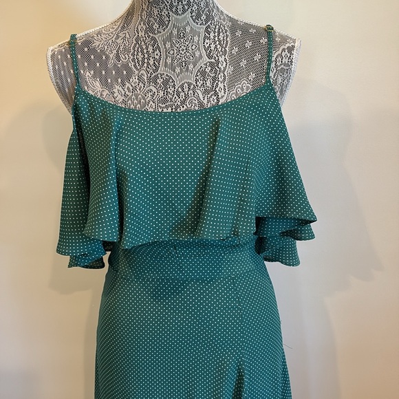 Flynn Skye Green Micro Dot Off The Shoulder Midi Dress Size Small - Picture 3 of 13